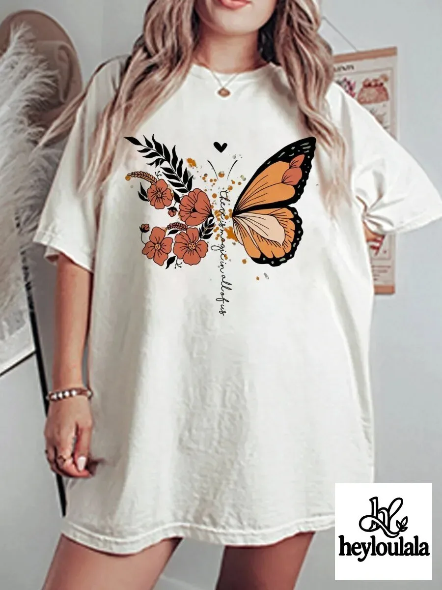 Believe In Yourself Butterfly Floral Inspirational Graphic T-Shirt