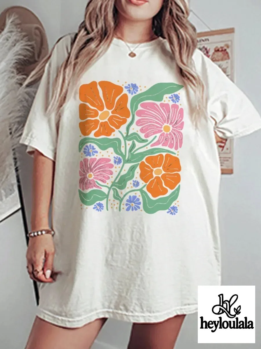 Vintage Wildflower Oversized Graphic T-Shirt for Women