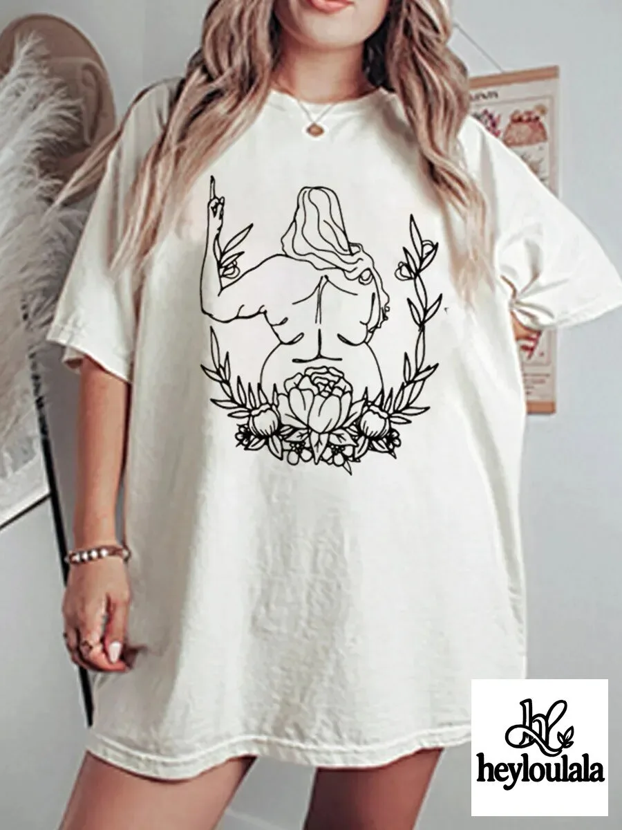 Body Positive Middle Finger Floral Graphic T-Shirt