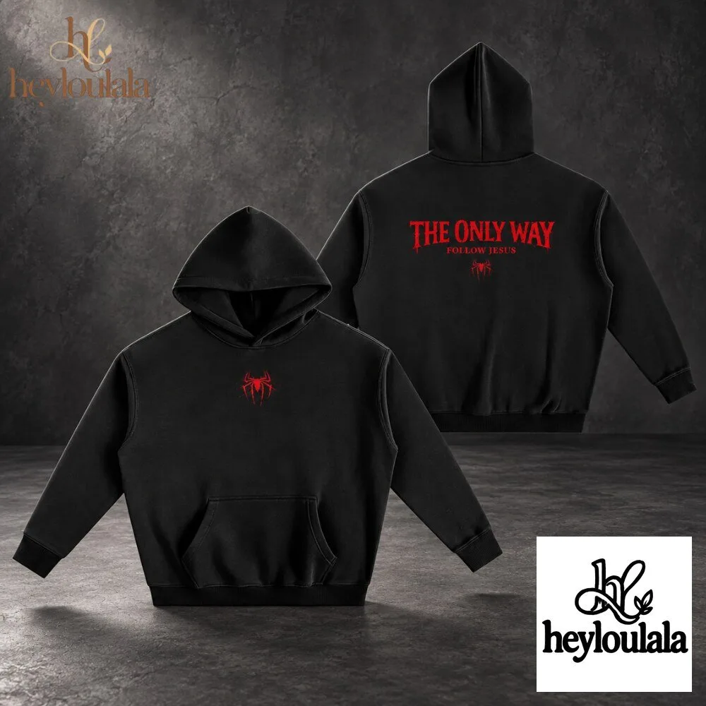 The Only Way Follow Jesus Red Spider Graphic Pullover Hoodie from Follow Him Apparel 2026