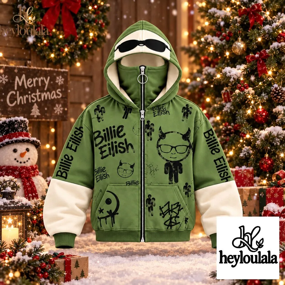 Y2K-style Fleece Featuring Billie Eilish Zip-Up Hoodie 2026